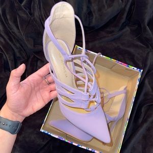 Go Jane Lavender Statement Heels Tie Strap